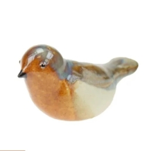 Vogel urn Robin in bruin keramiek met zilvertinten (200ml)